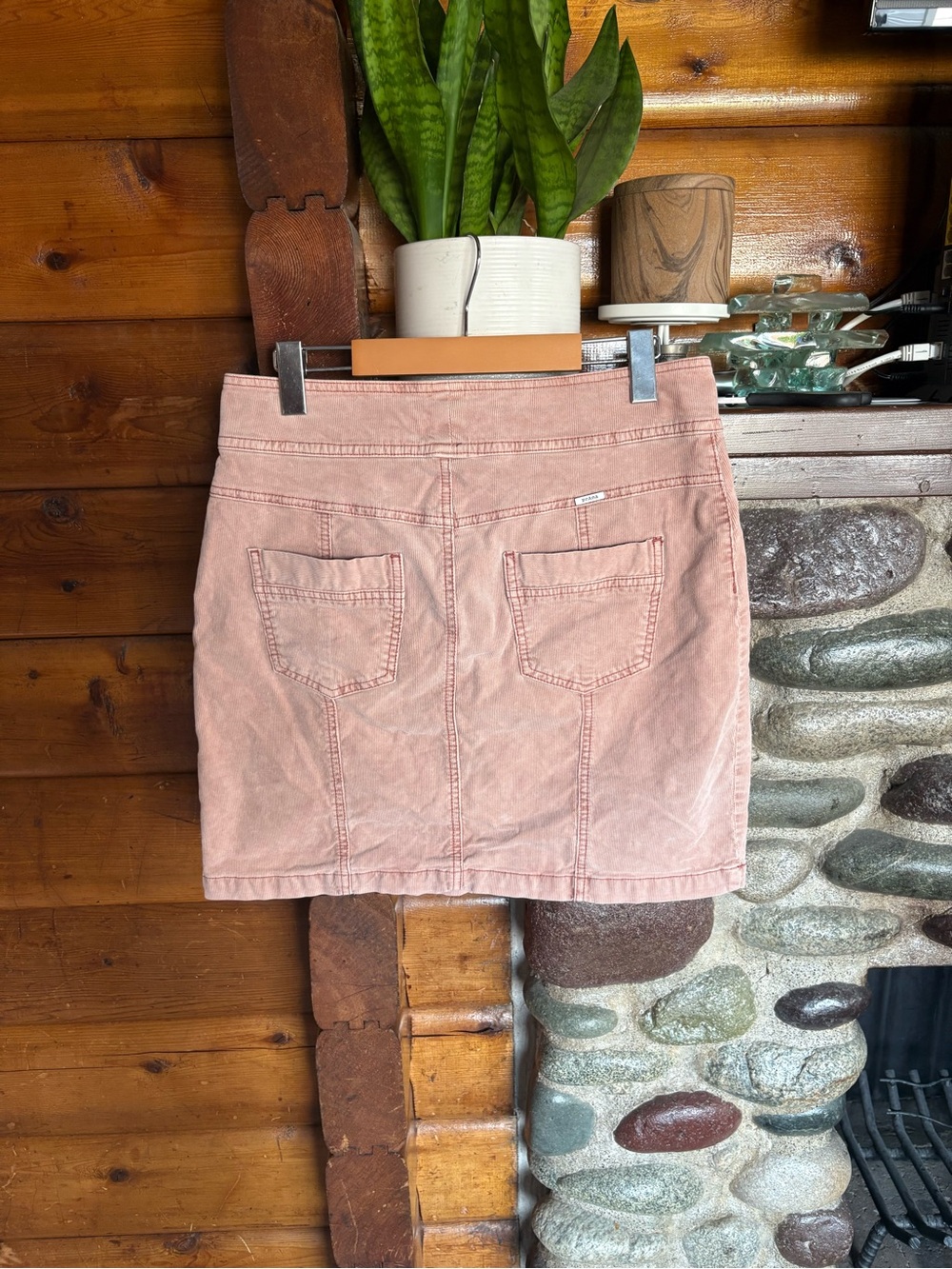 prAna Organic Cotton Dusty Pink Corduroy Mini Skirt | Cottagecore Button Front 8 - Picture 5 of 7